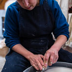 Linda Bloomfield at work in her studio 2017
